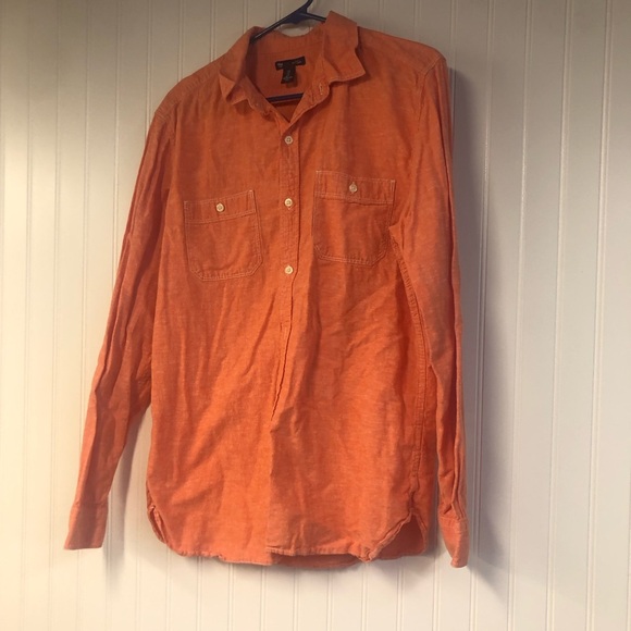 Gap Orange Long Sleeve Button-Up Shirt Large Cotton/Flax Blend - Picture 2 of 5